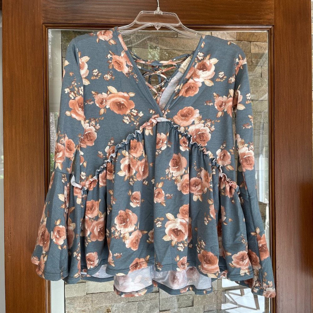 Altar'd State Blue and Orange Floral Top